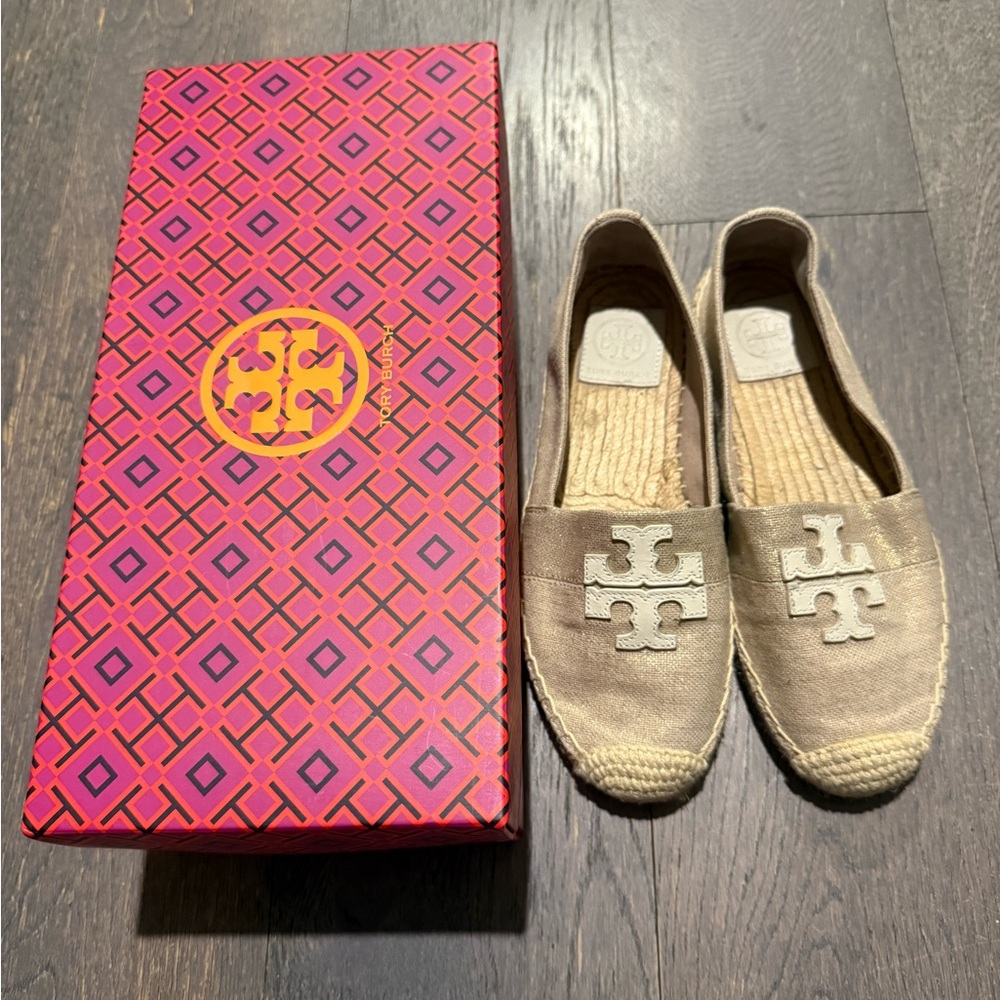Tory Burch Tan Espadrille Flats with Logo